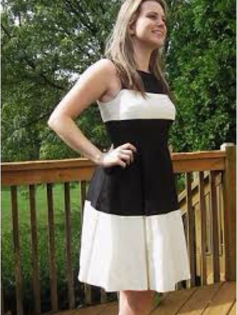 Kate Spade Black and Cream Sleeveless Fit-and-Flare Midi Gayle Dress Sz 8 #2500